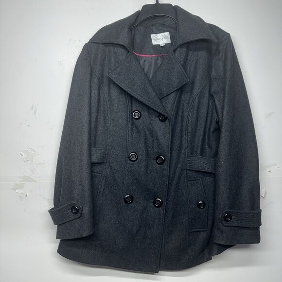 Fashion Bug Women’s 1X Peacoat Jacket Gray Wool Blend Double Breasted - Picture 1 of 12